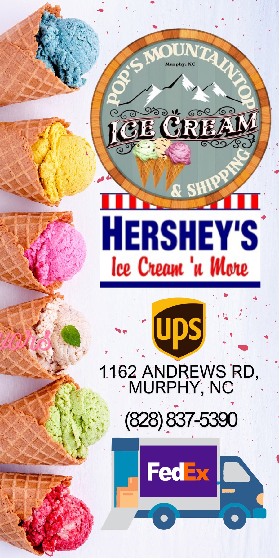 Pops Mountaintop Ice Cream and Shipping | FedEx and UPS Drop Off